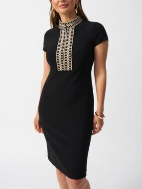 NWT! Joseph Ribkoff Embellished High-neck Sheath Dress Lace Size 6 Ret $285